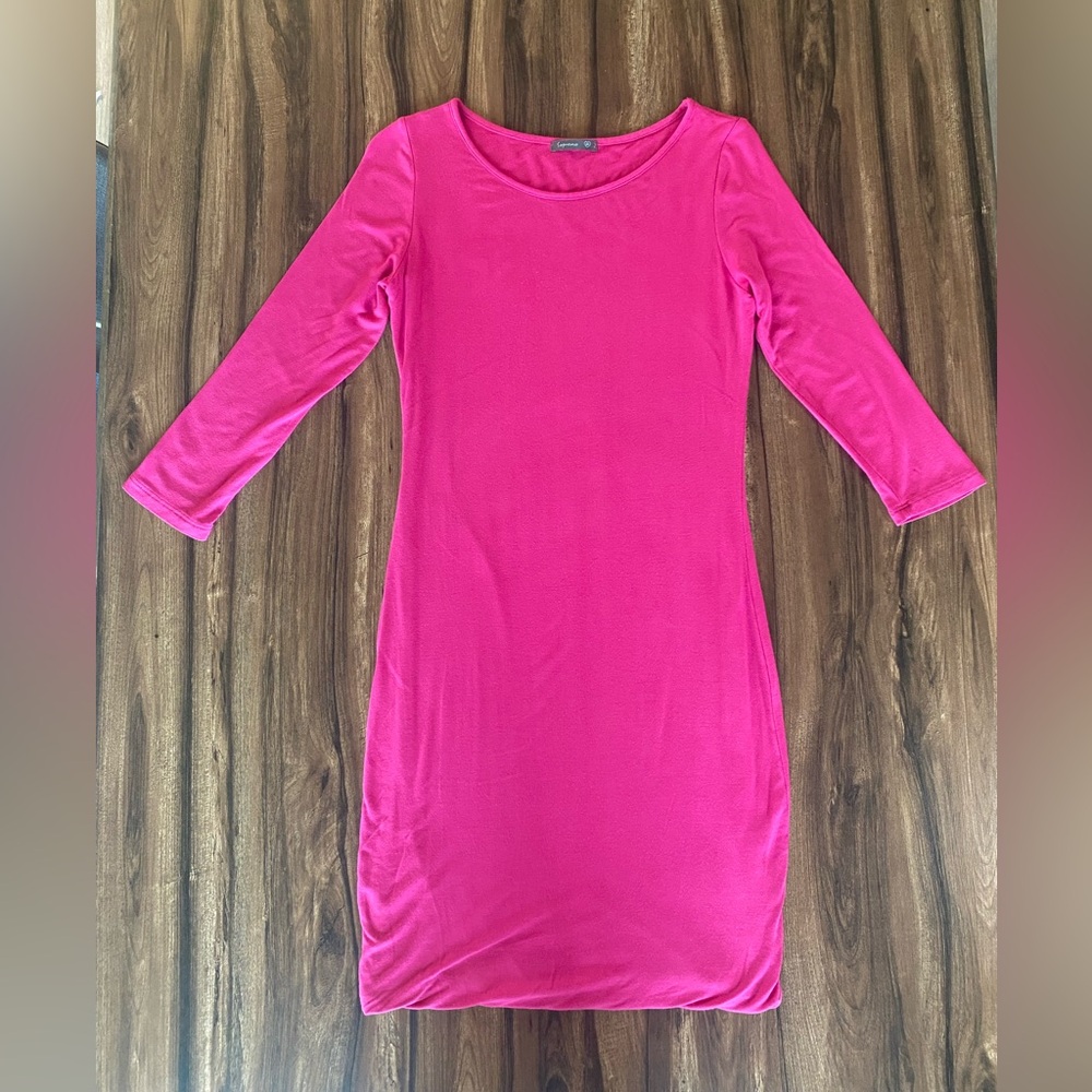 3/4 Sleeve Bodycon Mini Dress in a Vibrant Barbie Y2K Hot Pink SZ Medium